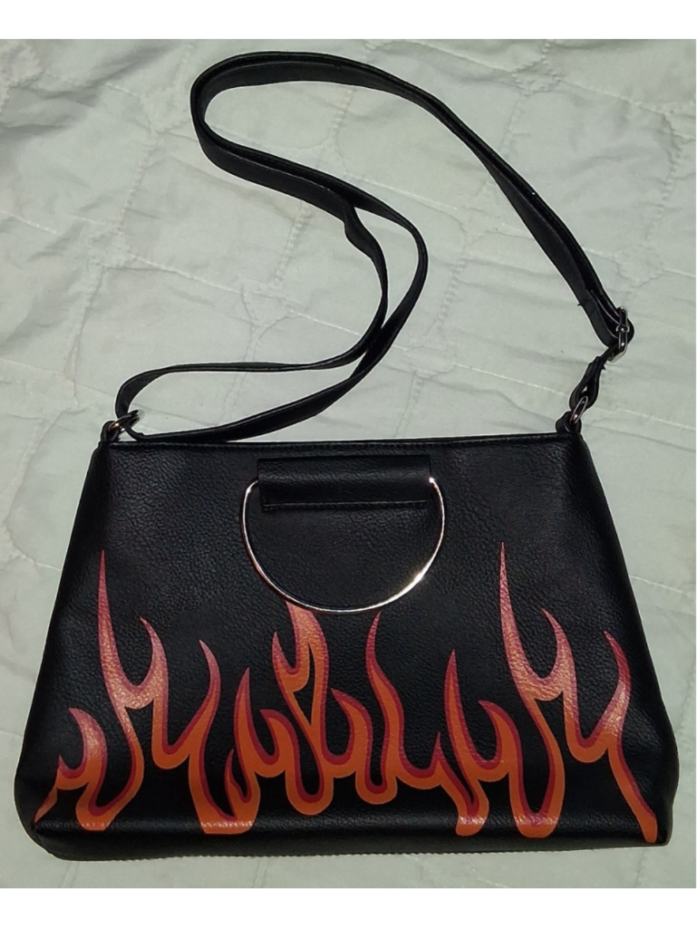 Women's Unbranded Crossbody Bag One Size Black Orange Flame Print